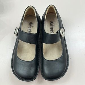 Alegria Black Mary Jane Dress Shoes with Silver Buckle